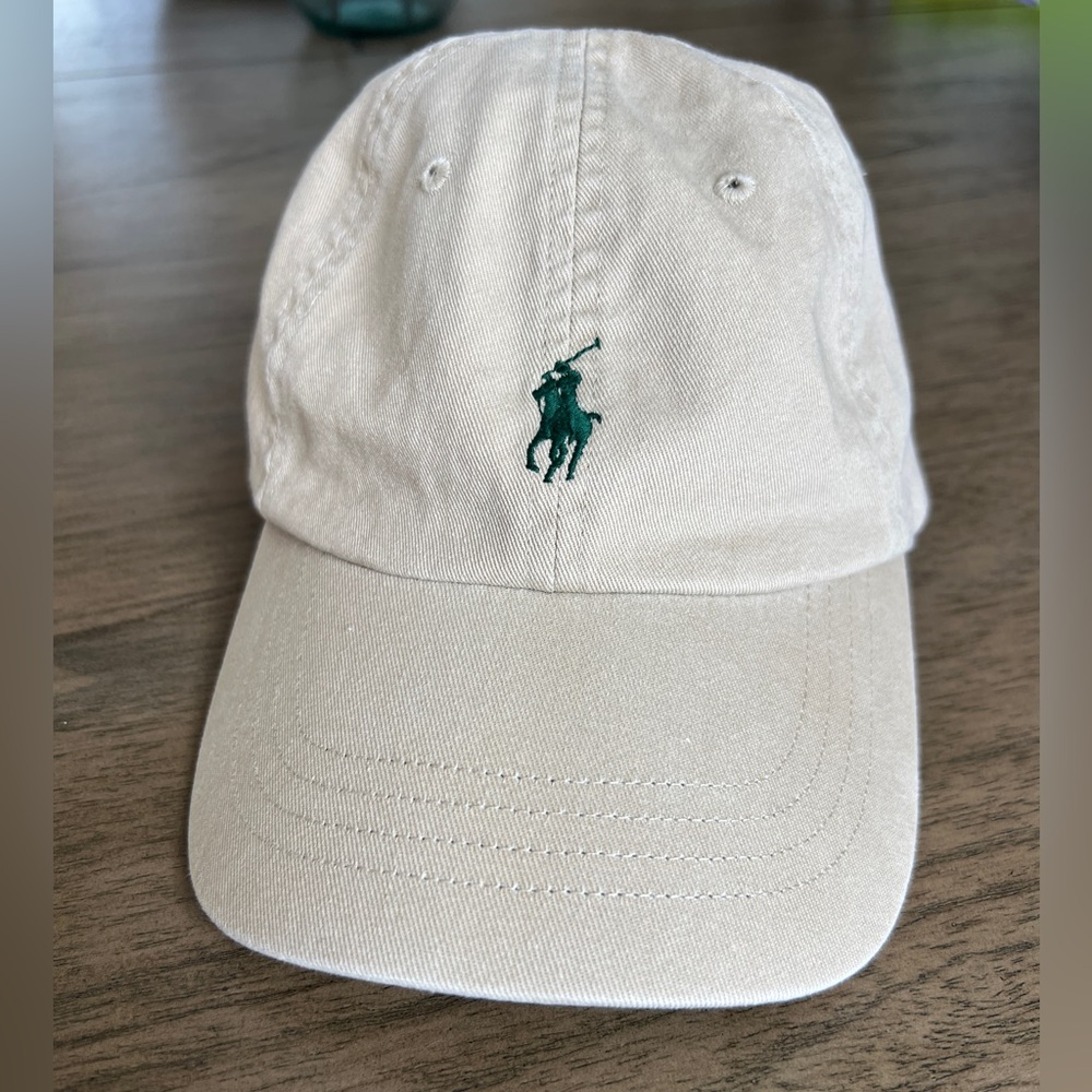 EUC Ralph Lauren Khaki Cap with Green Polo Pony